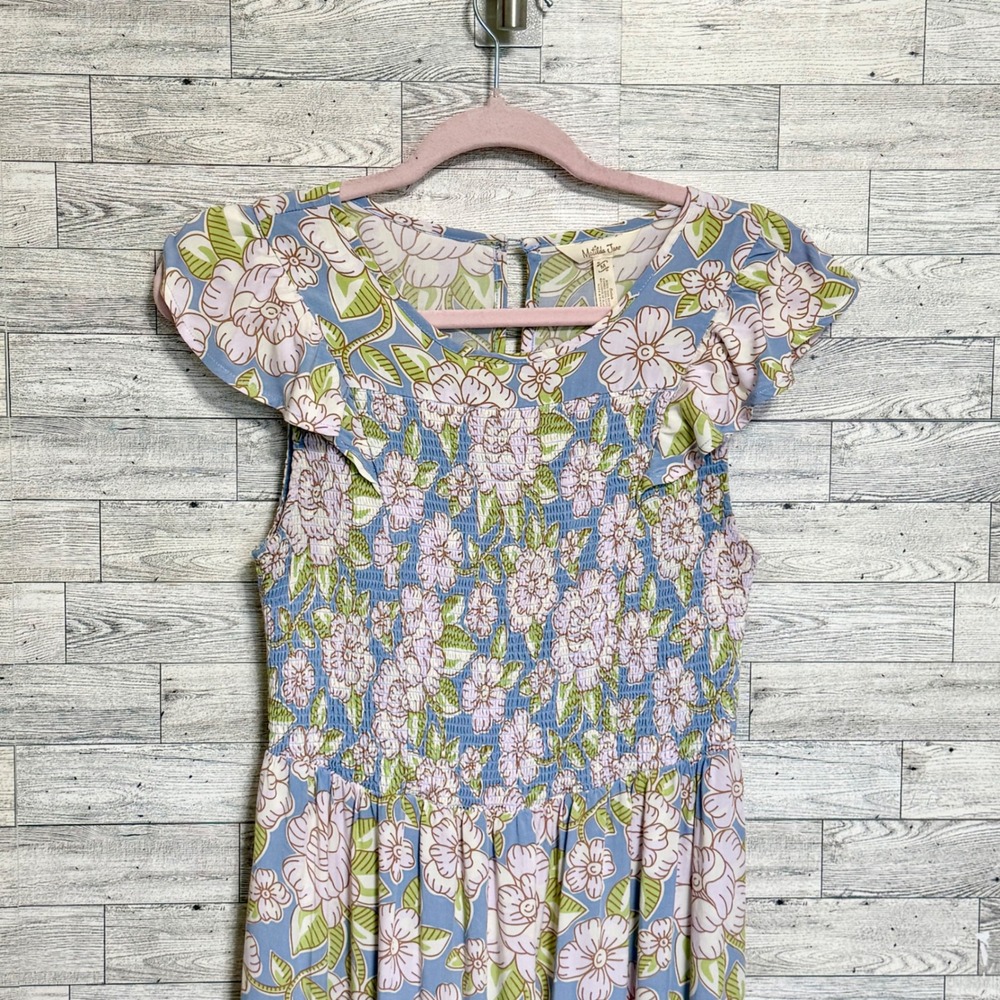 Matilda Jane Floral Smocked Maxi Dress Blue Pink‎ Flutter Sleeve Women Size M - Picture 3 of 12